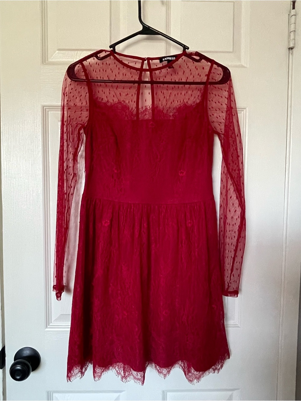 Express Red Lace Long-Sleeve Party Dress